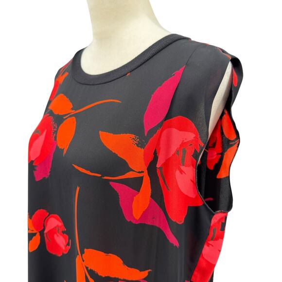 Cabi 4552 Complete Top Shine Black Red Flower Print Sleeveless Oversized Blouse - Picture 5 of 11